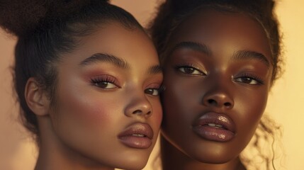 Portrait of Two Beautiful African American Women with Flawless Makeup and Glowing Skin