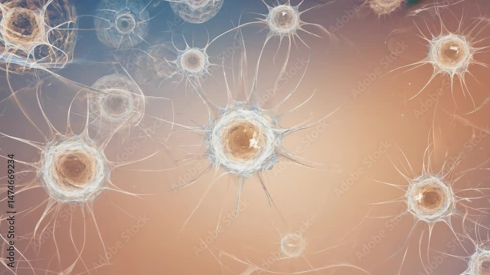 Poster cells and cellular structures, digitally rendered.