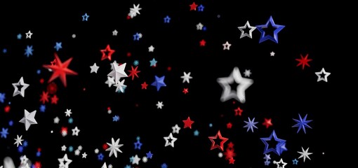 Red, white, and blue stars burst on black background. Perfect for Independence Day!