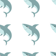 Seamless pattern with cute shark