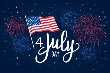 Independence Day Card. Usa Flag With firework. 4th July Text