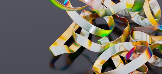 Close-up of colorful, metallic ribbons forming an abstract design. Perfect for modern, tech, or art backgrounds.