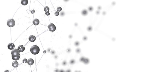 High-quality stock photo of an abstract network connection, featuring silver spheres and lines on a...