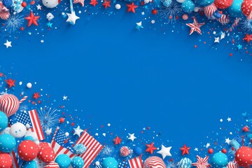 Independence Day Card. Usa Flag With firework. 4th July Text