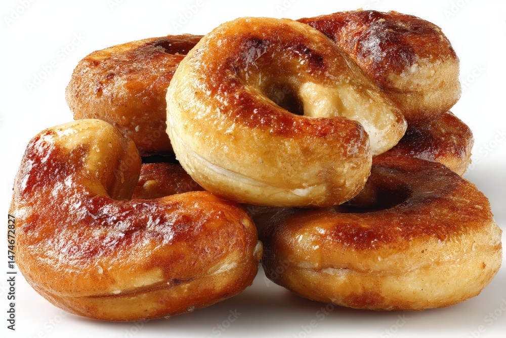 Poster delicious glazed doughnuts arranged in a tempting stack at a bakery