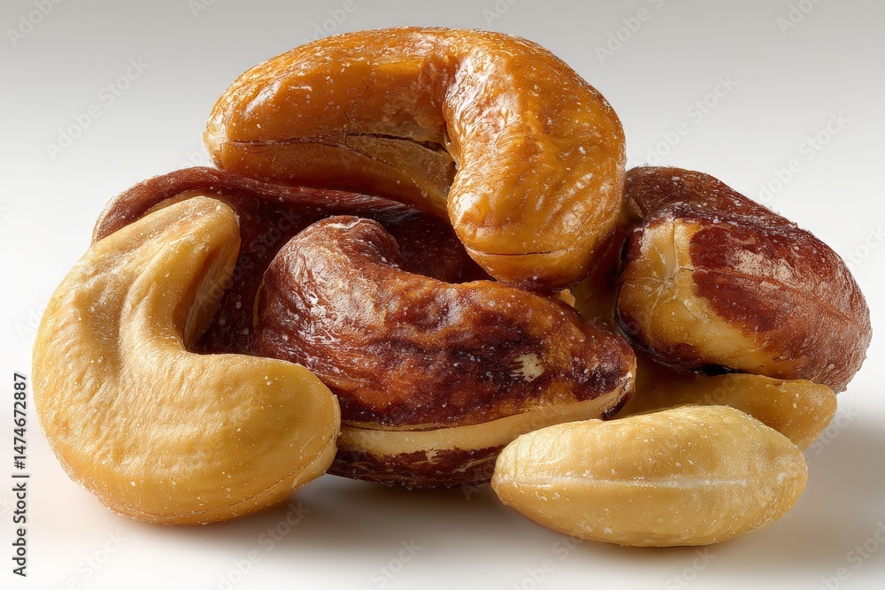 Poster Cashews and mixed nuts arranged on a plain background for a healthy snack display