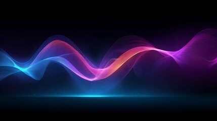 Abstract vibrant wave background with neon colors and glowing particles.