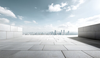 Obraz premium Empty Rooftop with City Skyline and Cloudy Sky 