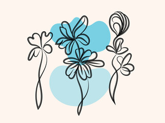 Elegant Abstract Floral Line Art Design with Pastel Blue Background