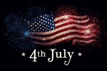 Independence Day Card. Usa Flag With firework. 4th July Text
