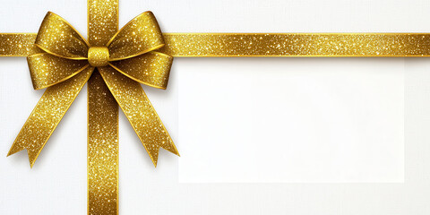 Festive gold ribbon with glitter on white background