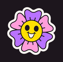 Groovy funky flower character sticker