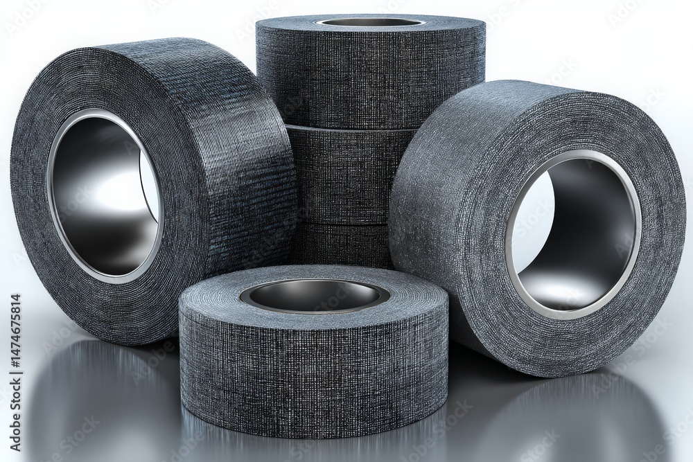 Aufkleber various rolls of black duct tape arranged in a visually appealing manner with a metallic finish