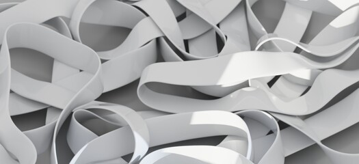 High-resolution image of tangled white rubber bands, perfect for abstract backgrounds or texture...