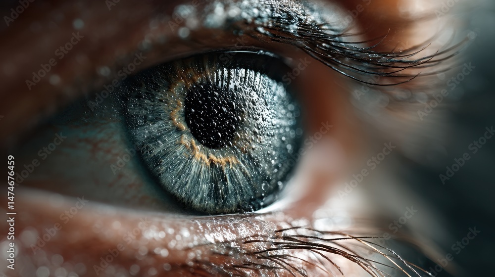 Poster security access technology eye viewing digital information represented by circles and signs background depth of field technology concept,stock photo