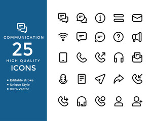Chat and Communication Line Icons – Editable Stroke Vector Set of Dialogue, Conversation, and Messaging Symbols