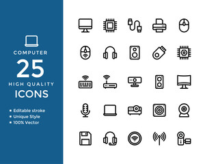 Outline Computer & IT Icons – Laptop, Server, Smartphone, Coding, Web Development Pack
