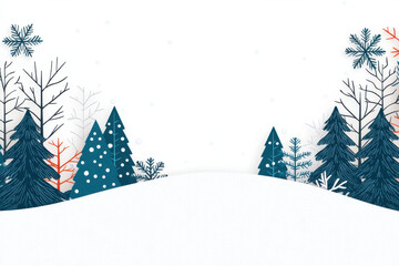 Winter landscape with snowy trees and snowflakes