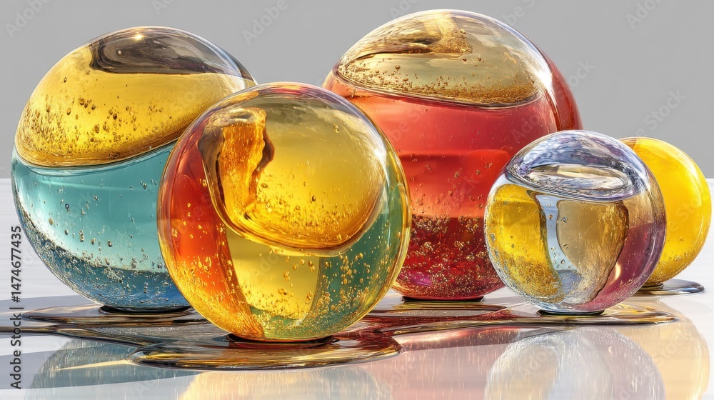 Poster set of abstract shapes with glass texture and colorful reflections isolated on white 3d rendering il
