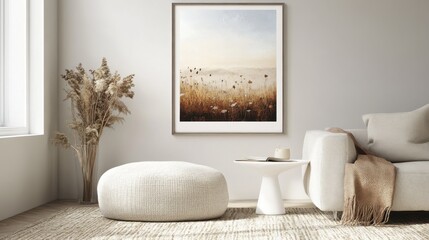 Elegant Living Room with Pouf and White Side Table