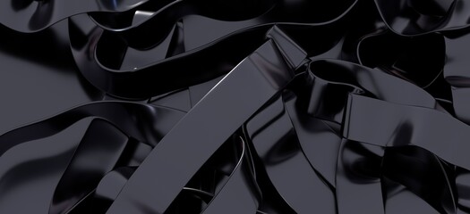 Sleek, modern background with overlapping black ribbons. Ideal for technology, luxury, or abstract designs.