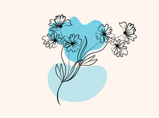 Abstract Line Art Floral Design with Light Blue Background
