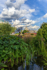 Zaryadye Nature and Landscape Park. A high-rise building on Kotelnicheskaya embankment.  Moscow