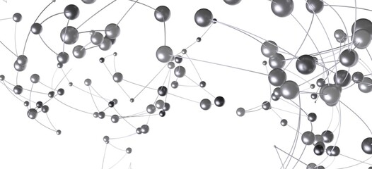3D rendering of a network connection with silver spheres and lines. Ideal for technology,...