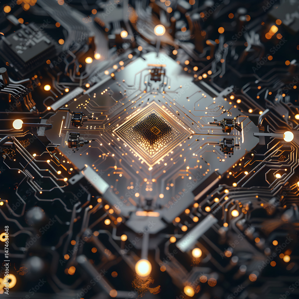 Aufkleber abstract geometric pattern on a glowing computer chip