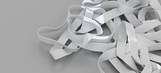 Close-up of tangled white rubber bands. Great for backgrounds or textures.