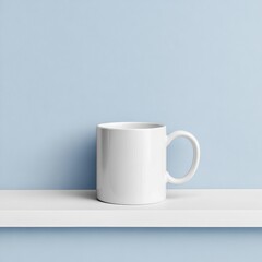Obraz premium Ceramic coffee cup on shelf minimalist interior studio setting soft blue background