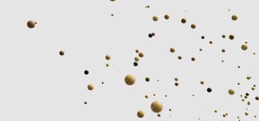 Beautiful abstract background with scattered gold and brown spheres on a white backdrop.
