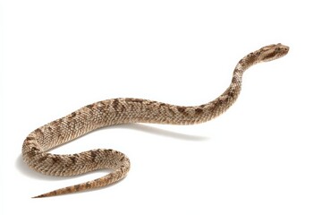 Fototapeta premium A light brown snake curves gracefully against a stark white background.