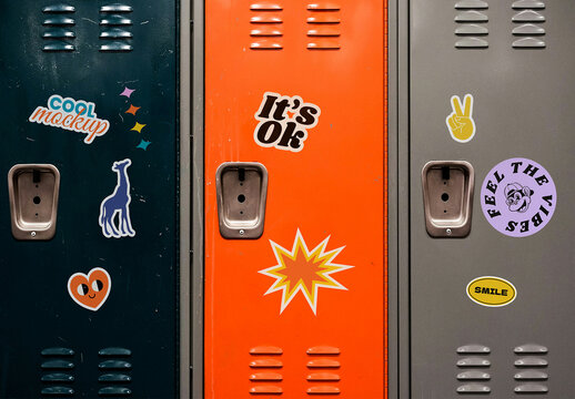 Lockers Doors Sticker Mockup