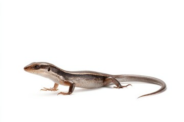 Fototapeta premium A sleek brown lizard, side profile, on a white background.