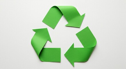 Obraz premium A green recycling symbol composed of folded paper arrows sits isolated on a white background, conveying environmental responsibility. 