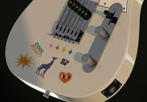 White Electric Guitar Stickers Mockup