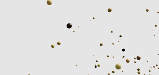 Floating spheres, gold, black, abstract background. Ideal for design projects.