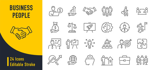 Business People icon in line style. Team, business people, human resources, collaboration, research, meeting, partnership, support, businessman. Collection. Vector illustration.
