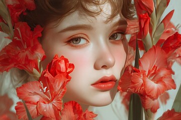 Portrait of a young person surrounded by vibrant blooms.