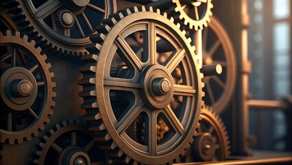 Detailed close-up of intricate gears in motion.