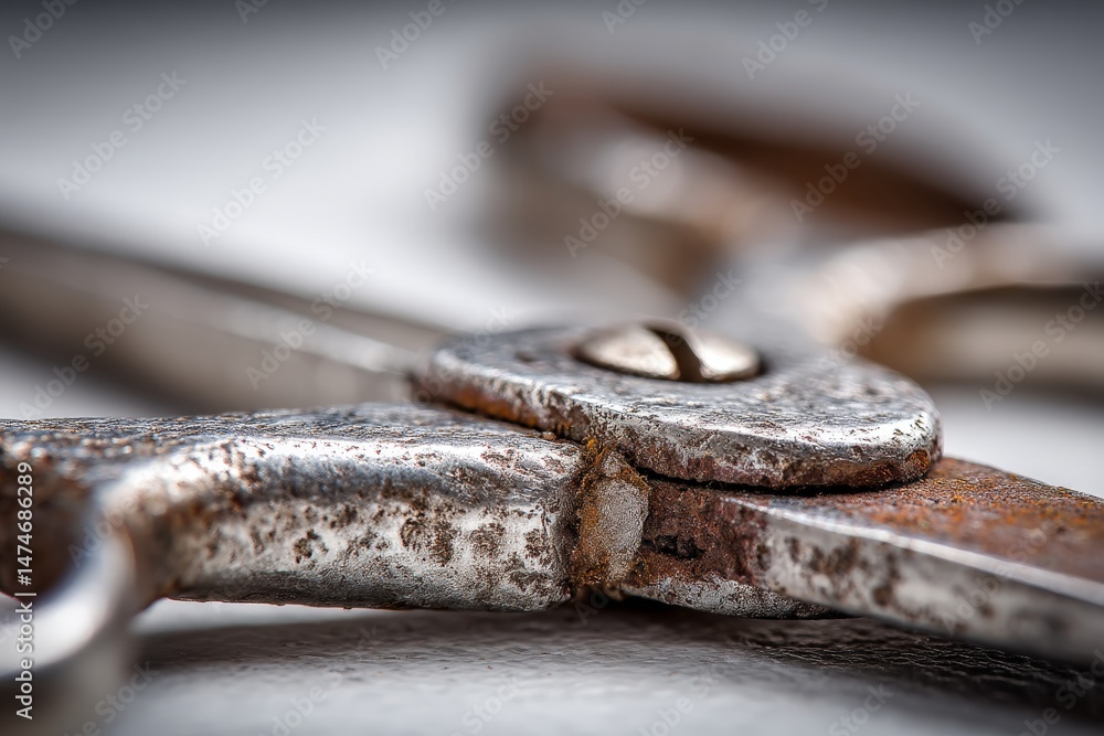 Poster old scissors showing signs of rust and wear, highlighting the beauty of vintage tools in a close-up 