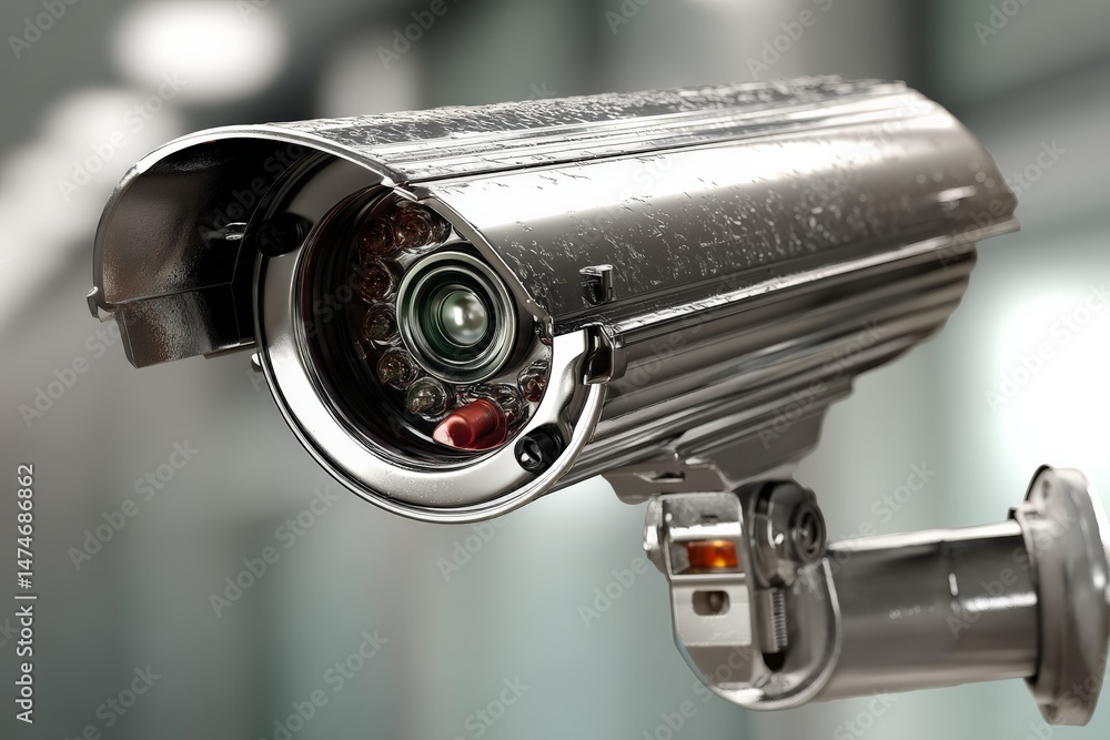 Aufkleber security camera monitoring an area in a modern building during daylight hours