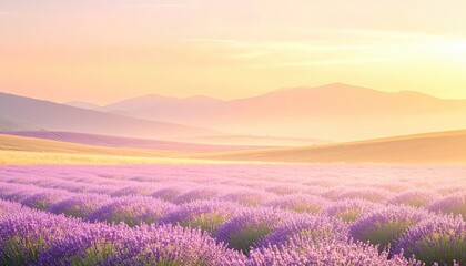 Obraz premium Lavender blooming fields at sunrise nature landscape serene environment panoramic view