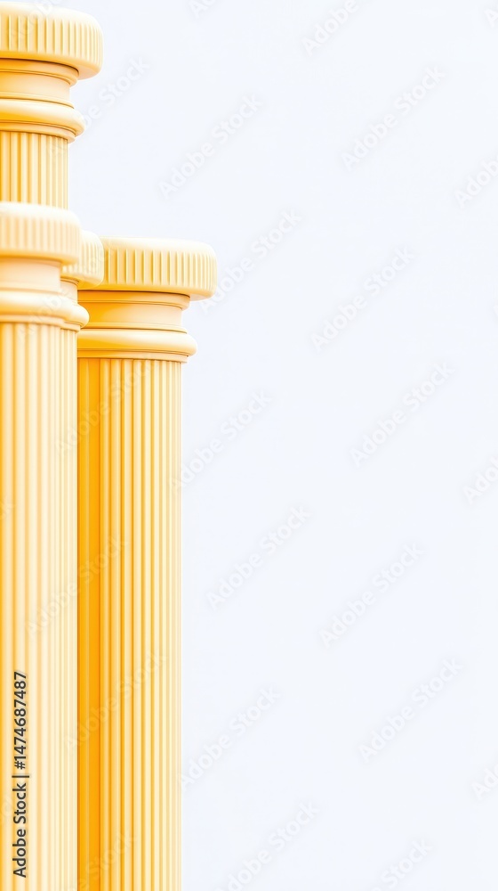 Poster row of vibrant yellow pillars creating a striking architectural feature against a clear sky