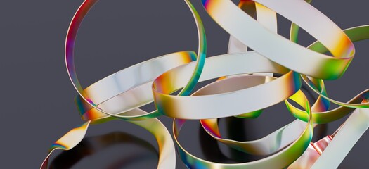 Colorful, abstract image of iridescent ribbons creating a dynamic composition.