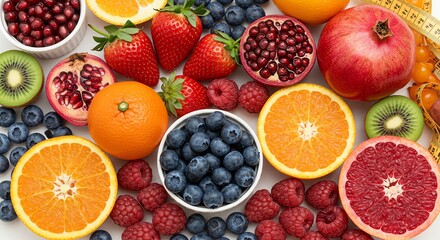 Fresh Fruits Still Life Strawberry, Orange, Blueberry, Raspberry
