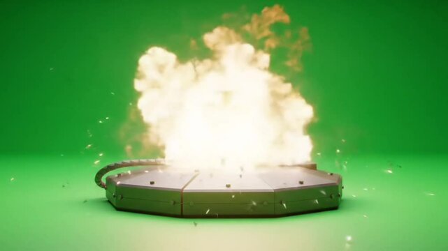 Land Mine Catching Fire on Green Screen &ndash; Explosive Ignition VFX Element for Military, Action, and War Scene Visual Effects

