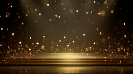 Award party stage golden stage glitter animation. stars, lights and particles. Luxury gold light star