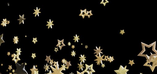 Beautiful stock photo of gold stars falling on a black background. Perfect for celebration, holiday, or luxury designs.